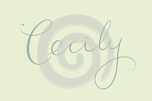 Female name Cecily. Handwritten lettering calligraphy Girl name