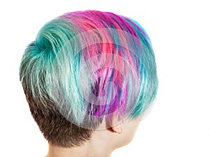 Female nape with multi colored dyed hairs