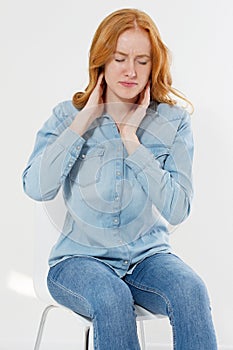 Female neck pain, rheumatism, illness due to office work concept, rehabilitation