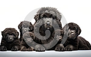 Female Newfoundland dog with her puppies