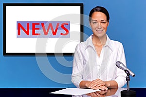 Female newsreader presenting the news