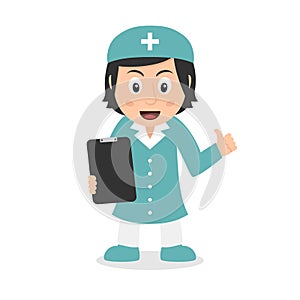 Female Nurse Character Holding Records