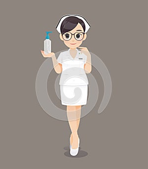 Female nurse holding hand washing gel