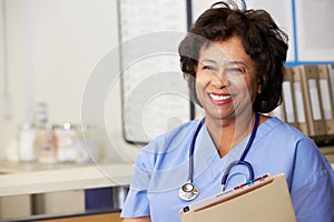 Female Nurse At Nurses Station