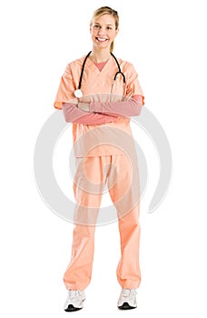 Female Nurse With Stethoscope Standing Arms Crossed photo