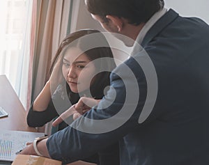 Female office woman working stressfully toward Boss deadline