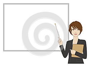 Female office worker holding a pointer