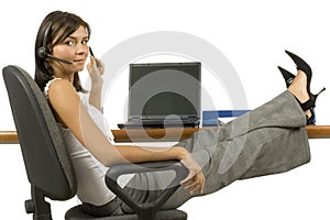 Female office worker on the phone