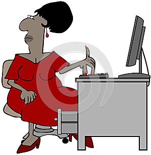 Female office worker sitting at a computer