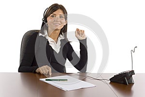 Female office worker talking phone