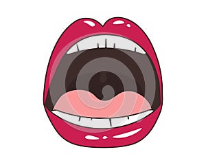 Female open mouth. Scream. Vector illustration of sexy woman\'s glossy lips. Isolated