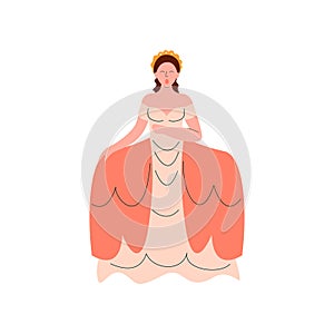 Female Opera Singer Performing On Stage, Beautiful Woman Giving Representation in Ancient Long Dress Vector Illustration