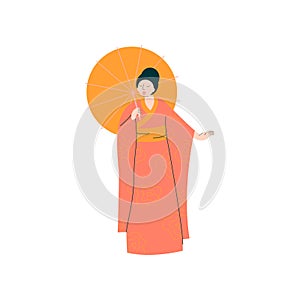 Female Opera Singer Performing On Stage, Beautiful Woman Giving Representation in Japanese Traditional Clothing Vector