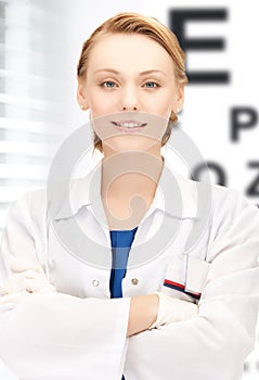 Female ophthalmologist with eye chart