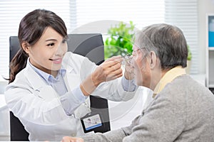 Female ophthalmologist see patient