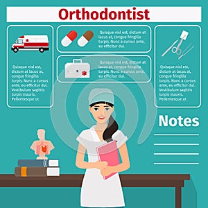 Female orthodontist and medical equipment icons