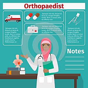 Female orthopaedist and medical equipment icons photo