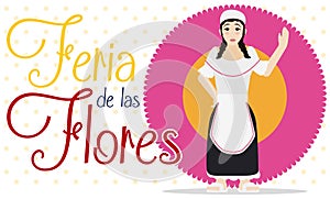 Female Paisa over Flower for Colombian Flowers Festival Celebration, Vector Illustration