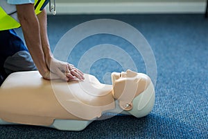 Female paramedic during cardiopulmonary resuscitation training