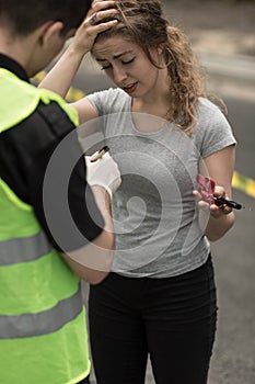 Female participant of motor collision photo