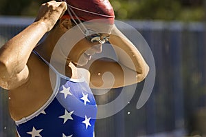 Female Participant Wearing Swim Cap photo
