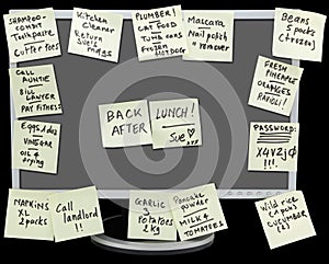 Female PC screen w sticky notes