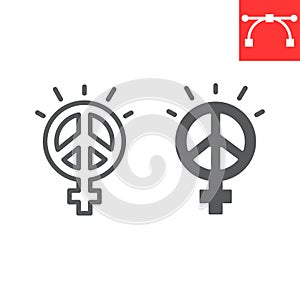 Female peace line and glyph icon, sexism and feminism, me too sign vector graphics, editable stroke linear icon, eps 10.