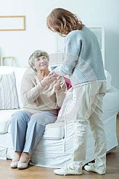 Female pensioner and her carer