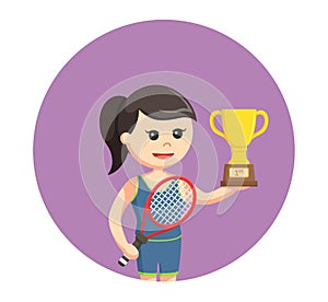 Female people get tennis trophy