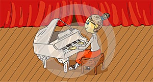 Female pianist performing on stage in concert hall