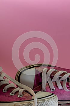 Female Pink canvas vintage styled sneakers basketball shoes, dirty