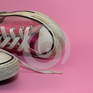 Female Pink canvas vintage styled sneakers basketball shoes, dirty