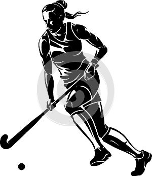 Female Playing Field Hockey in Front View