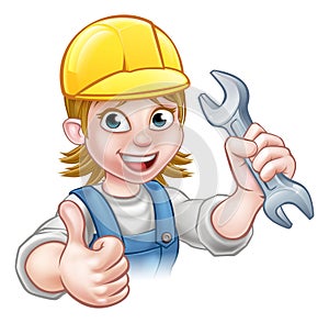 Female Plumber Cartoon Character with Spanner