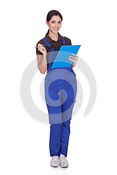 Female Plumber With Clipboard