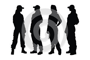 Female plumber standing and wearing uniforms silhouette collection. Woman construction worker and plumber silhouette set vector.