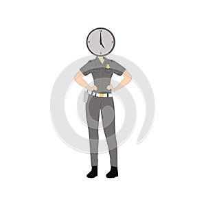 Female police guard posing set Cartoon vector illustration of young people in police uniform working in safety patrol