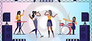 Female Pop Rock Band Concert Vector Illustration