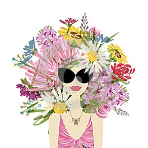 Female portrait with floral hairstyle for your