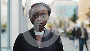 Female portrait outside confident powerful sad upset serious african american business woman girl young lady model