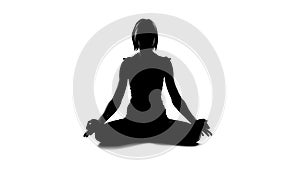 Female practicing meditation lotus pose, spiritual unity of body and soul, peace