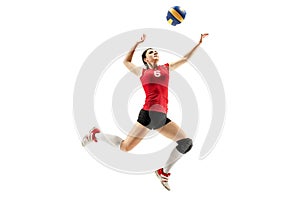 Female professional volleyball player isolated on white