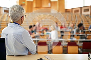 Female professor watching students at the lecture
