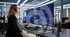 Female Programmer Developing Secure Software From Office Desk