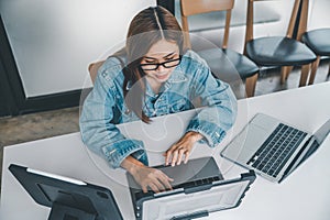 Female programmer working on coding, software development and web design