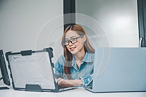 Female programmer working on coding, software development and web design.Concept technology development