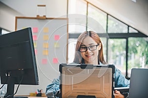 Female programmer working on coding, software development and web design.Concept technology development