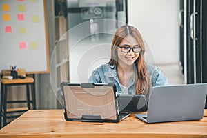 Female programmer working on coding, software development and web design.Concept technology development