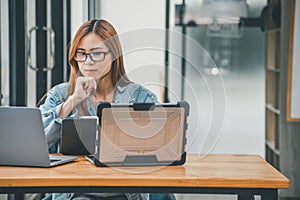 Female programmer working on coding, software development and web design.Concept technology development