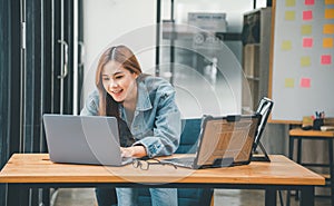 Female programmer working on coding, software development and web design.Concept technology development